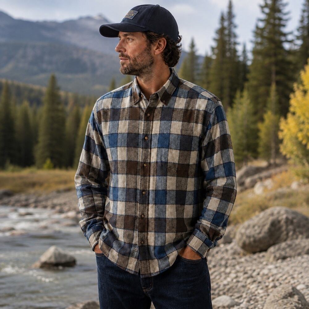 Vintage Pendleton Men’s L 100% Virgin Wool Plaid Flannel Shirt Blue Brown